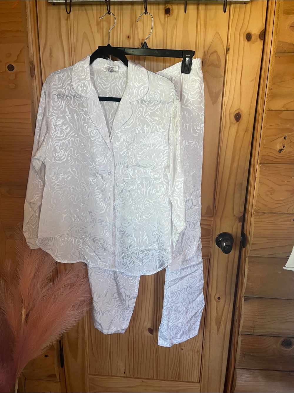 Vintage Lily of France Floral Satin White PJ Set